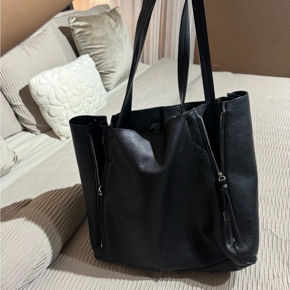 Steve Madden Black Studded Pebbled Tote Bag